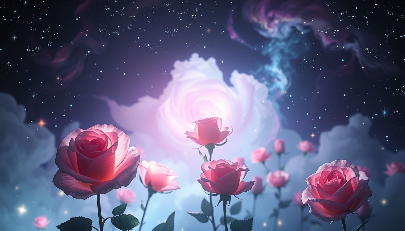 Een rozengaard in het donker symboliseert verborgen passie en mysterie.