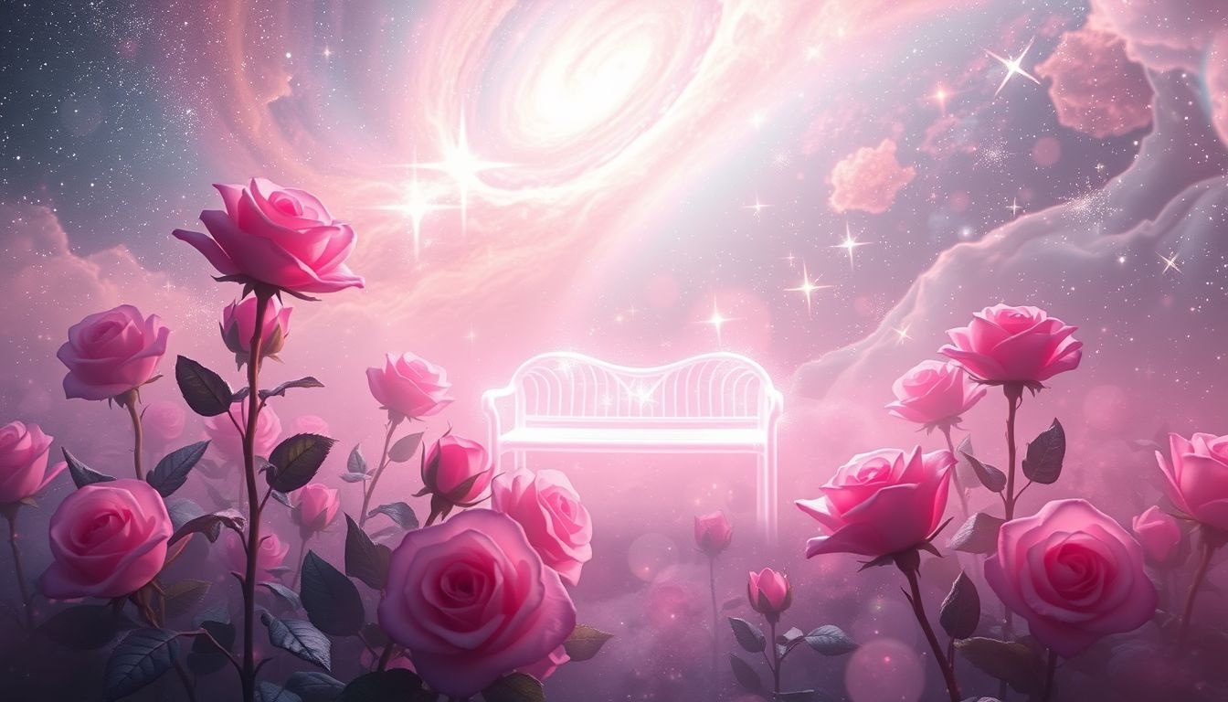 Een rozengaard met bankje symboliseert rust en innerlijke vrede.