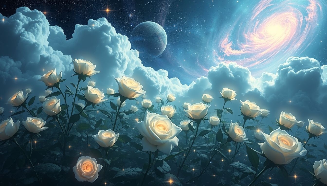 Witte rozen in dromen symboliseren vaak zuiverheid en nieuwe beginnen.