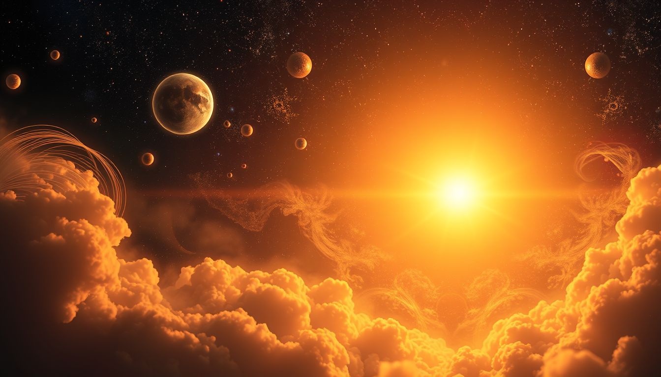 Een schitterende zon symboliseert nieuwe energie en hoop.