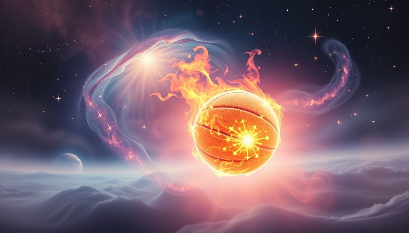 Dromen over brandende basketbal symboliseert passie en intense emoties.
