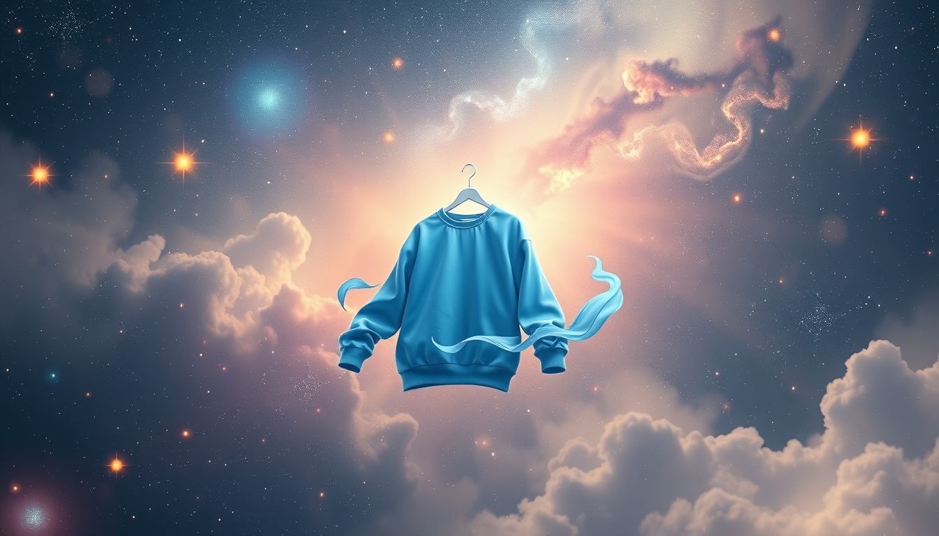 Dromen over een blauw sweatshirt symboliseert rust en emotionele stabiliteit.