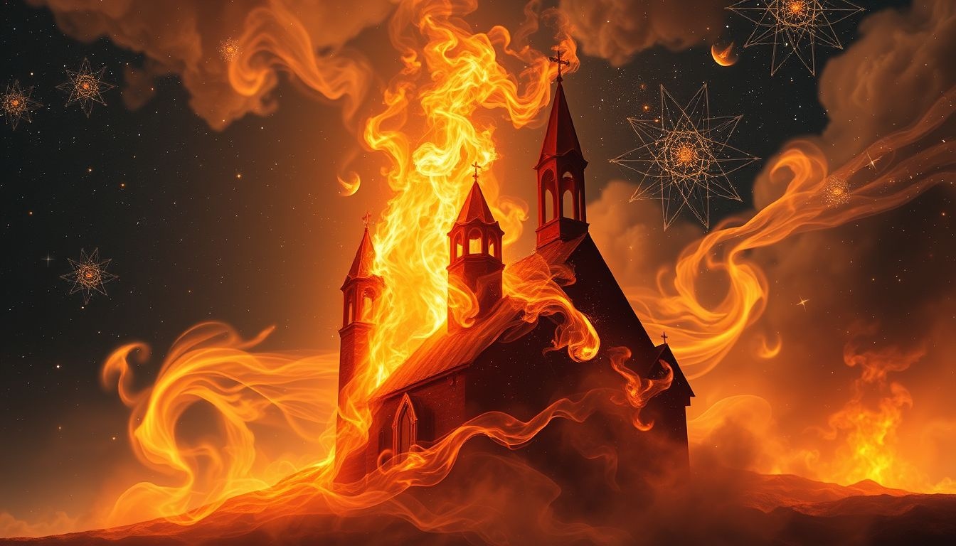 Dromen over brandende kerken symboliseren vaak innerlijke spirituele conflicten.