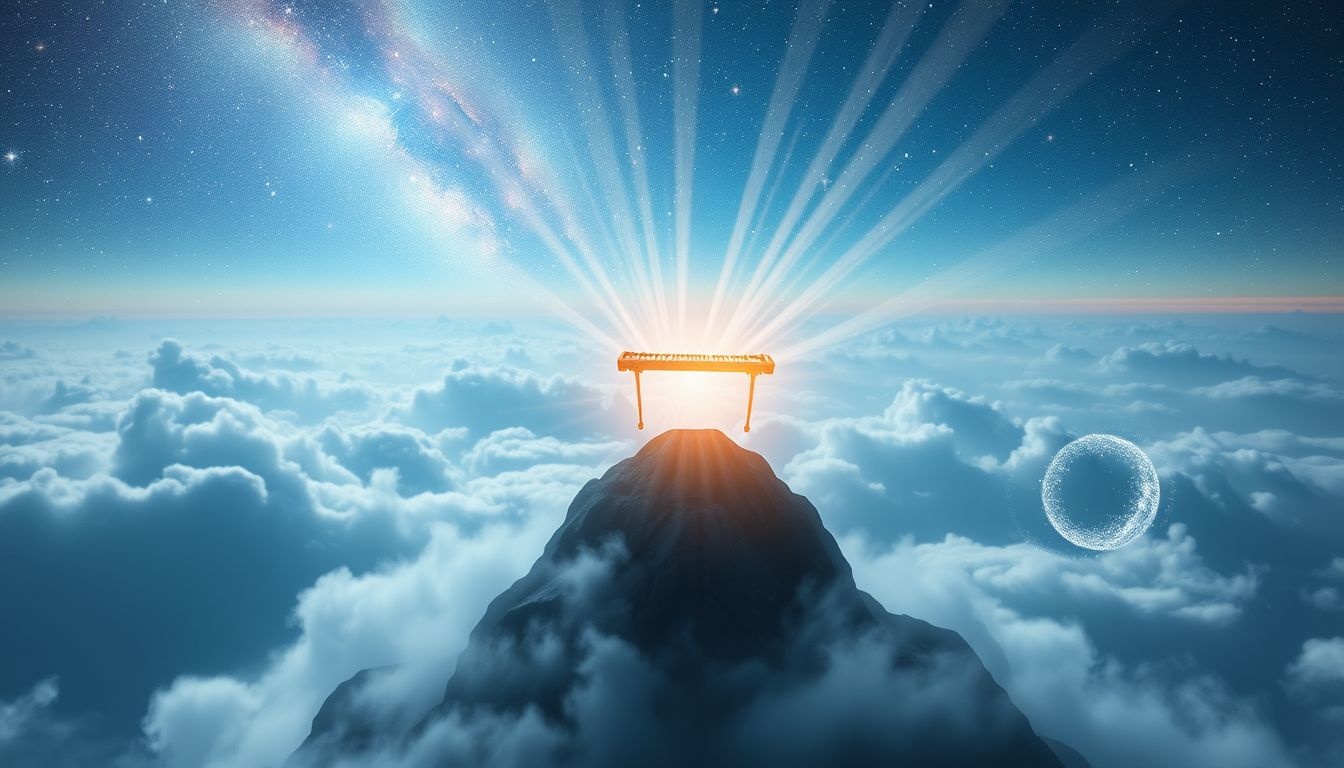 Dromen over een cimbal op een bergtop symboliseert triomf en erkenning.
