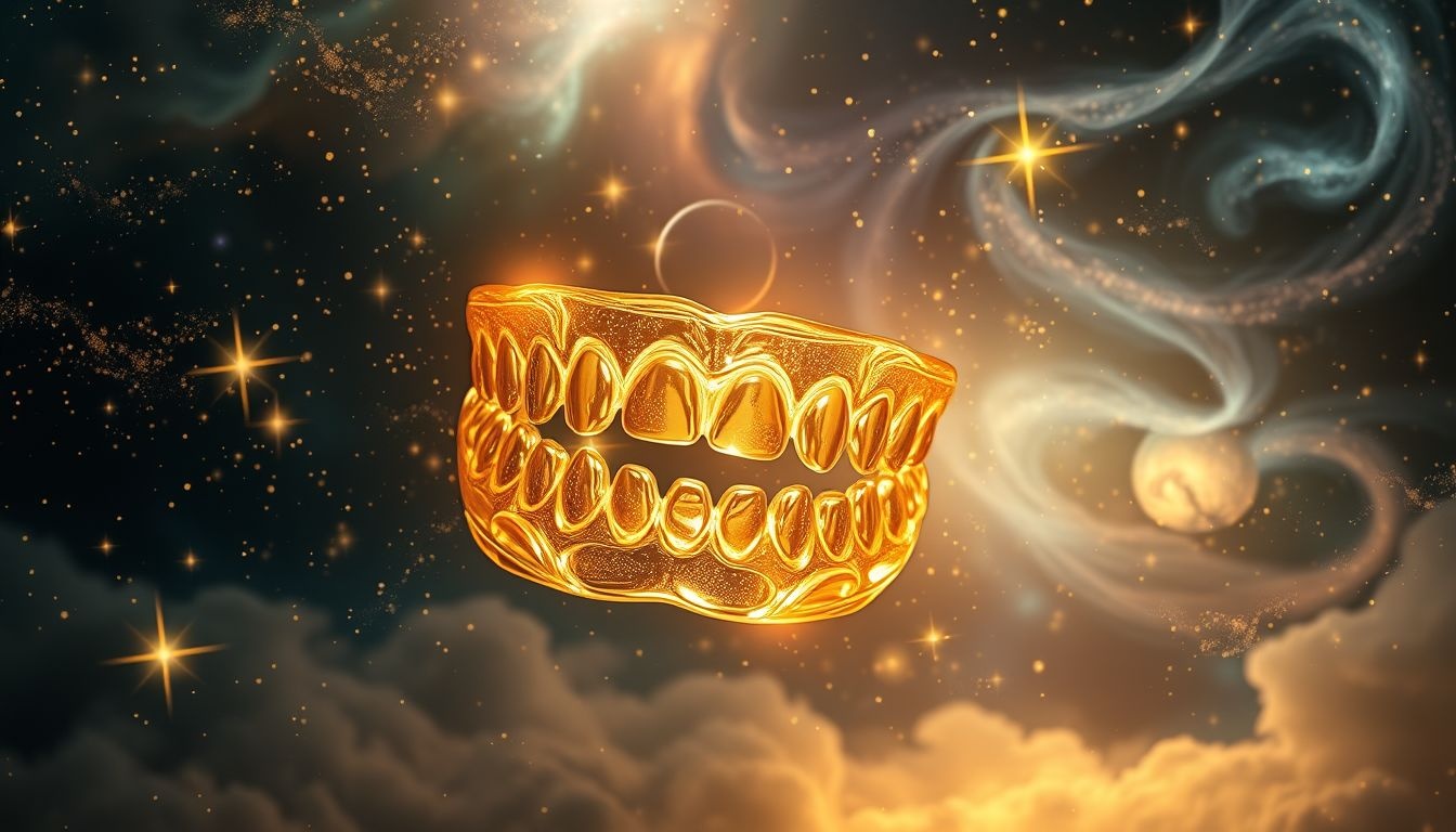 Dromen over gouden gebitsprothese symboliseert waarde en persoonlijk succes.