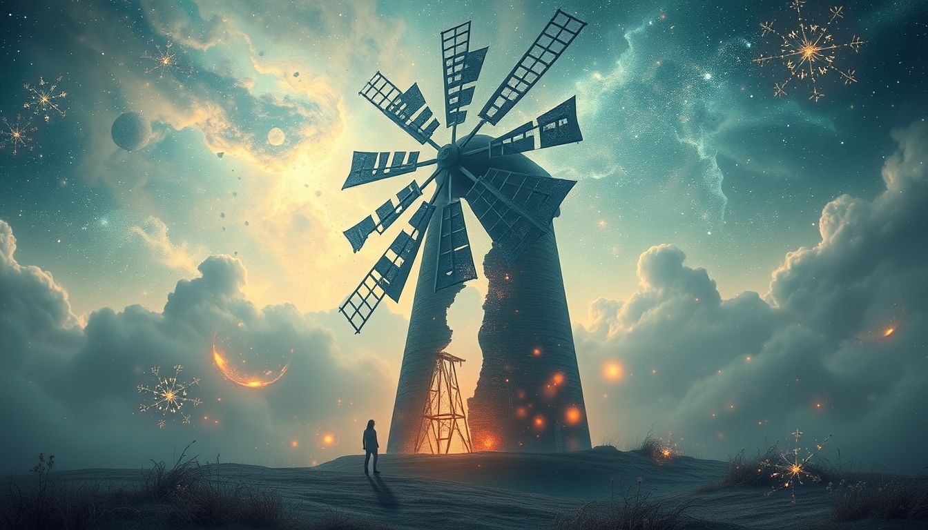 Dromen over een molen met kapotte wieken symboliseert stilstand en frustratie.