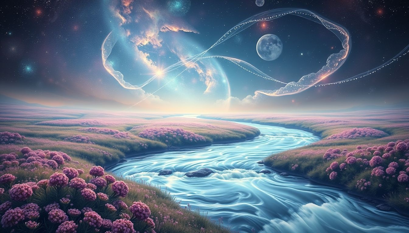 Een rivier door de heide symboliseert emotionele reiniging en vrijheid.