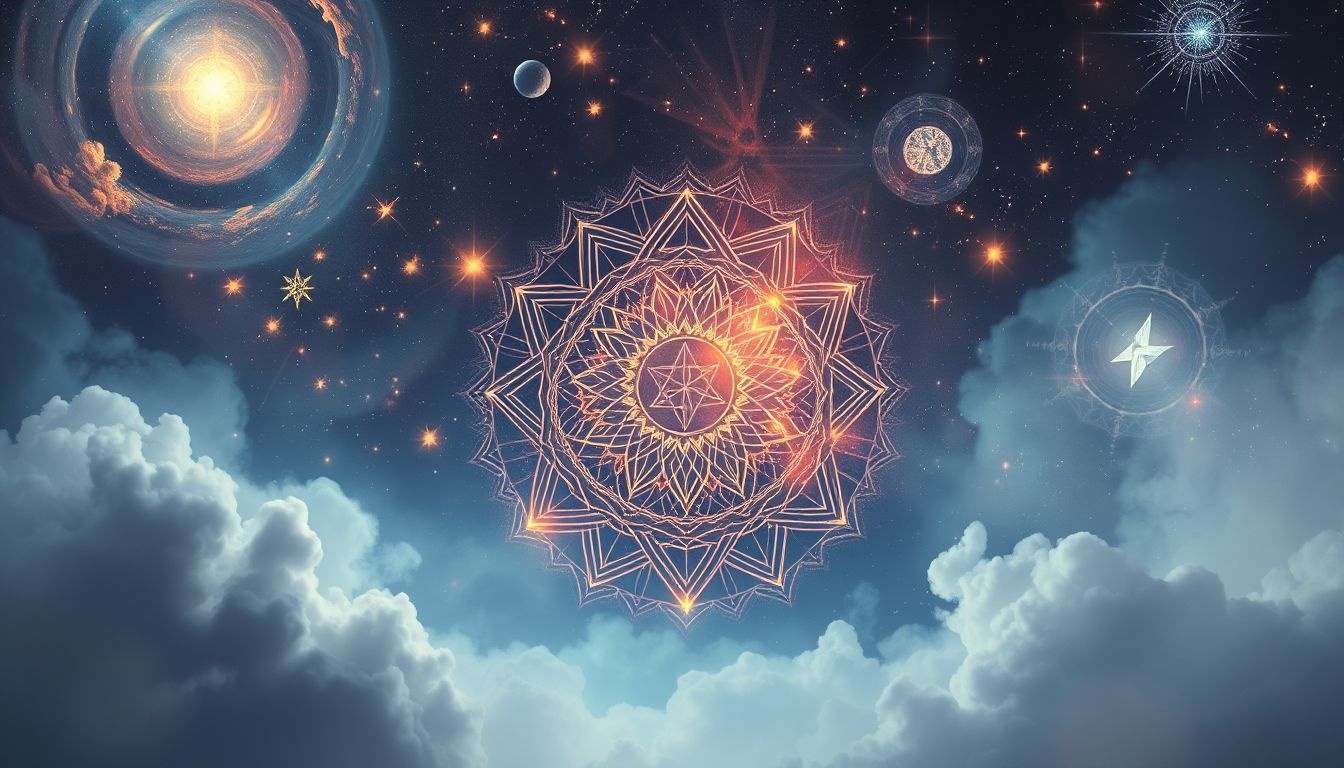 Een verstoorde religieuze mandala symboliseert innerlijke chaos en onzekerheid.