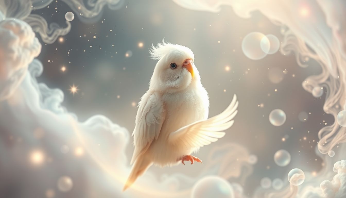 Witte parkiet symboliseert zuiverheid en frisse nieuwe levensstart.