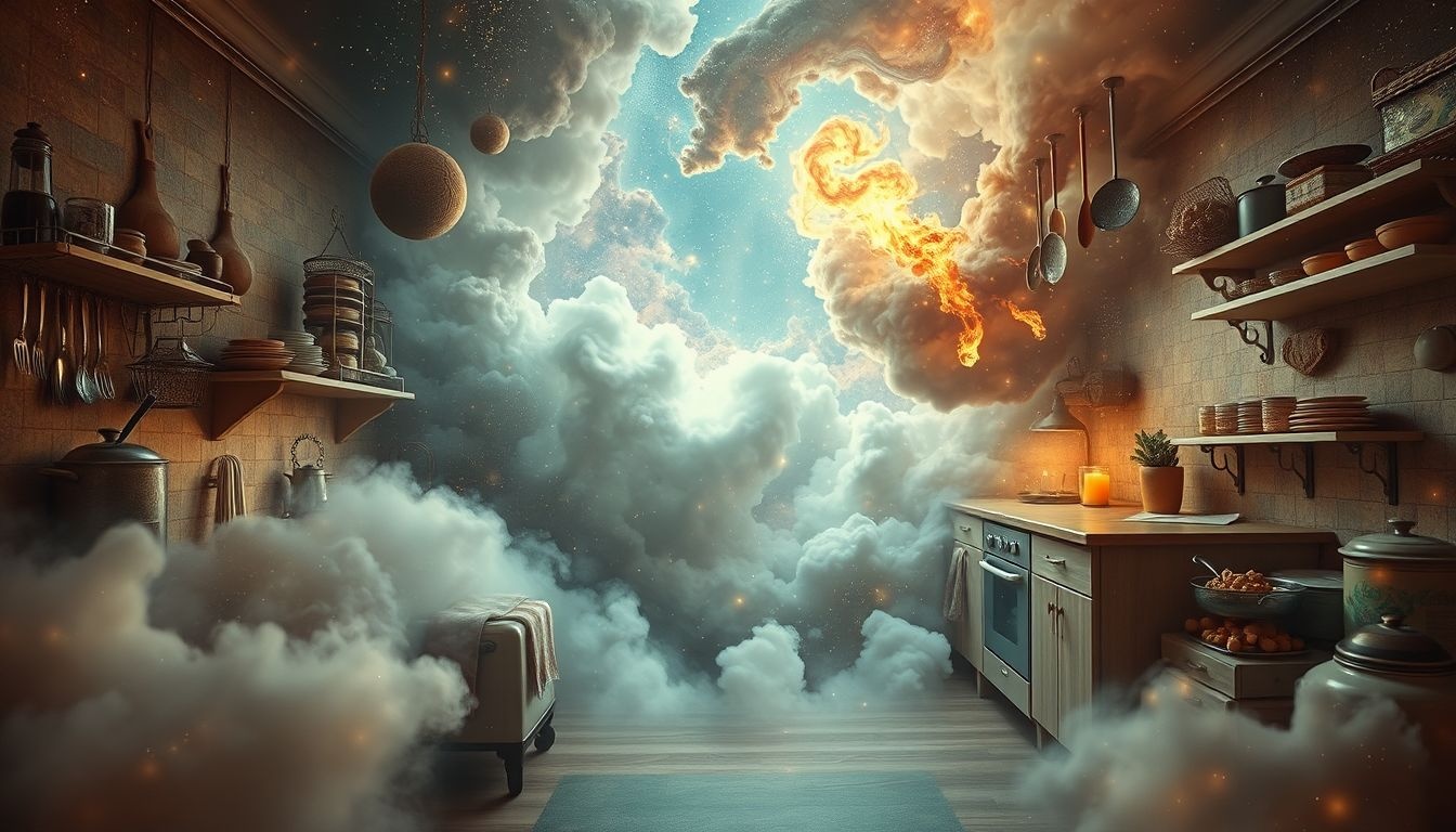 Dromen koken in oude keuken symboliseert nostalgie en innerlijke warmte.