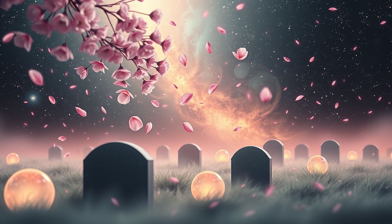 Dromen over kersenbloesems op een begraafplaats symboliseren respectvolle herinnering.