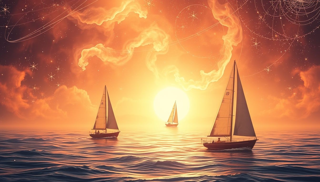 Dromen over zeilen en zonsondergang symboliseren innerlijke rust en vrijheid.