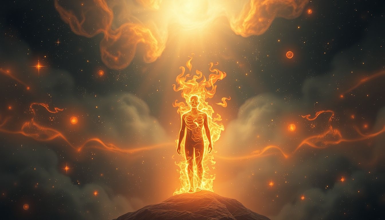 Een brandende onbekende man symboliseert vaak innerlijke strijd.
