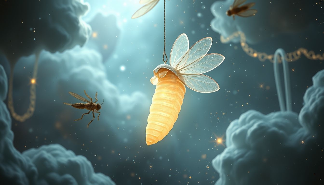 Een cocon symboliseert transformatie, het andere insect weerspiegelt verandering.