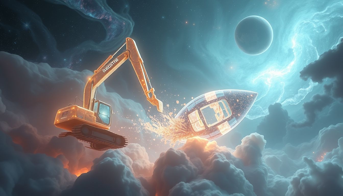 Een graafmachine die vernietigt symboliseert overweldigende controle en conflicten.