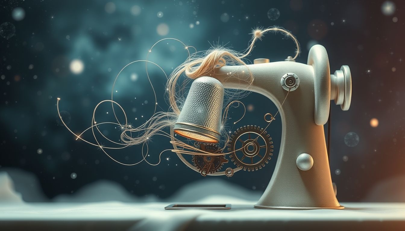 Een vingerhoed in een naaimachine symboliseert creatieve oplossingen in dromen.