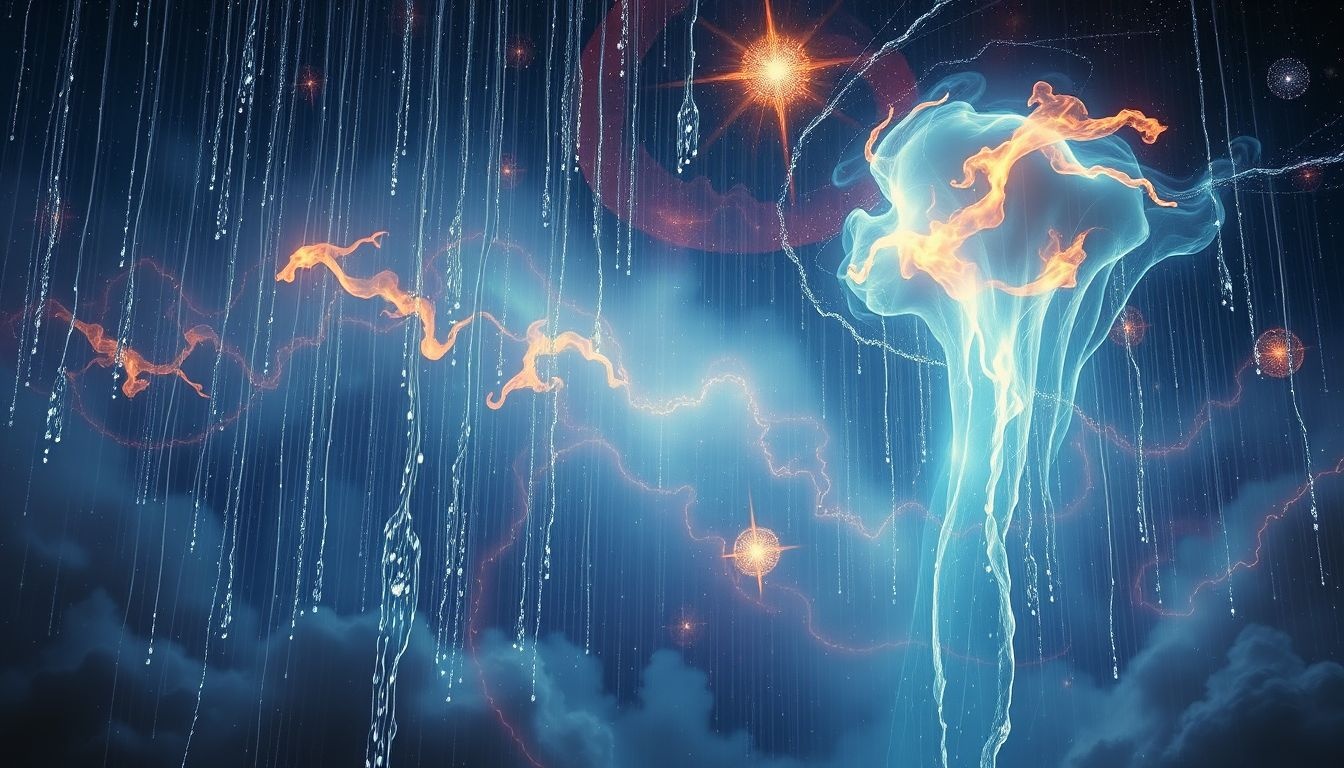Een stormachtige regenbui symboliseert vaak emotionele zuivering en loslaten.