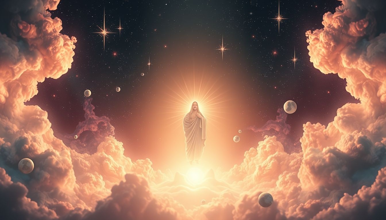 Stralend licht uit religieus object symboliseert goddelijke openbaring.
