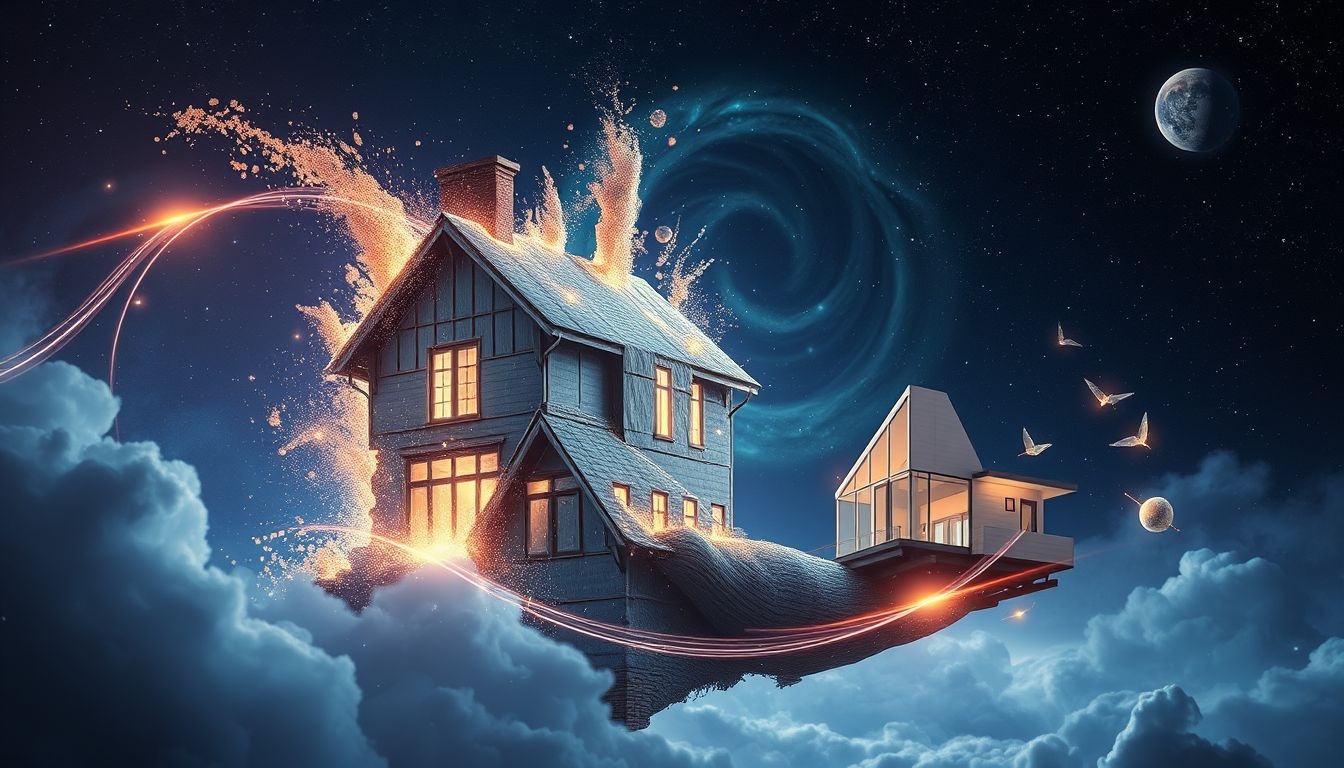 Het nieuwe huis symboliseert frisse kansen na oude levensfasen.