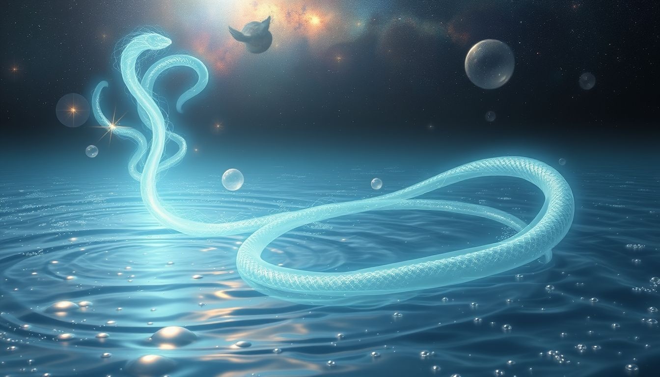 Een waterslang in een meer symboliseert verborgen emoties en intuïtie.