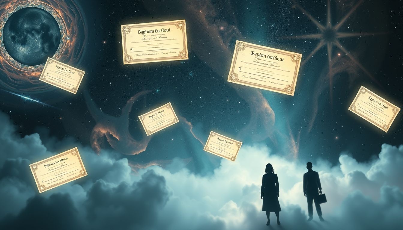 Een doopbewijs in dromen symboliseert vaak identiteit en beschuldiging.