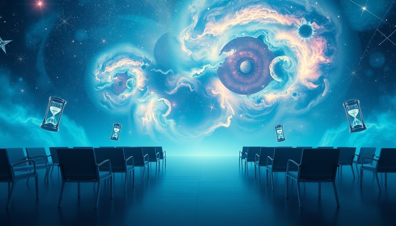 Een wachtkamer zonder einde symboliseert eindeloze onzekerheid en geduld.