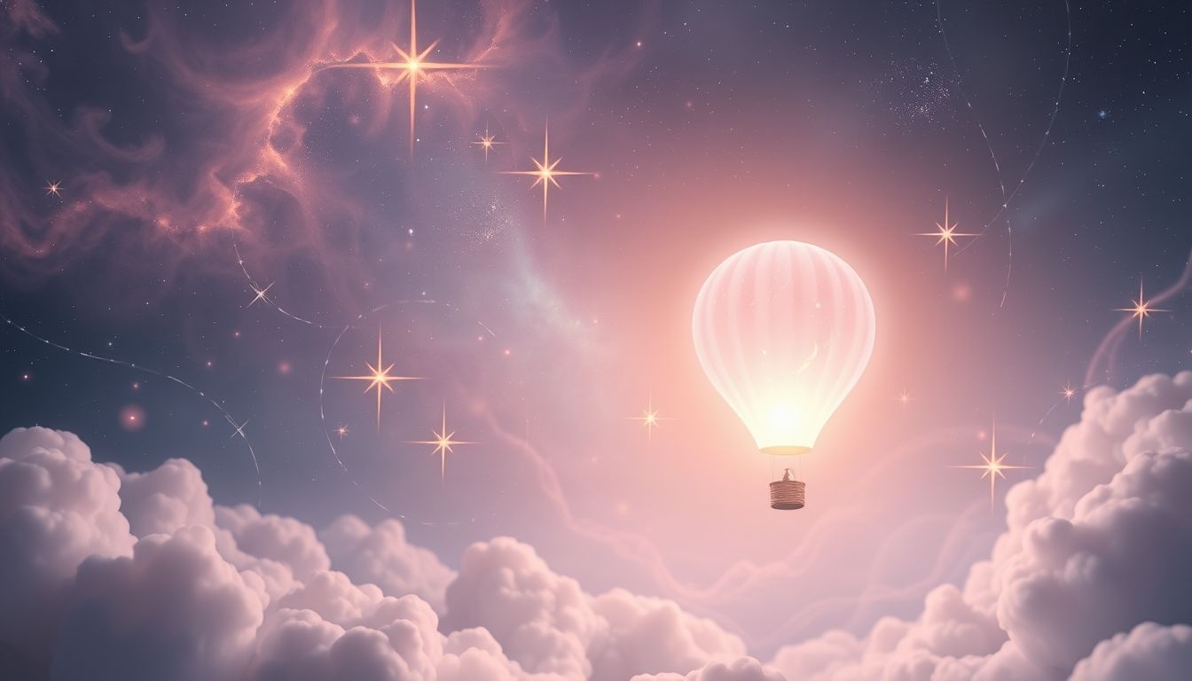 Een opstijgende ballon symboliseert loslaten van zorgen en vrijheid.