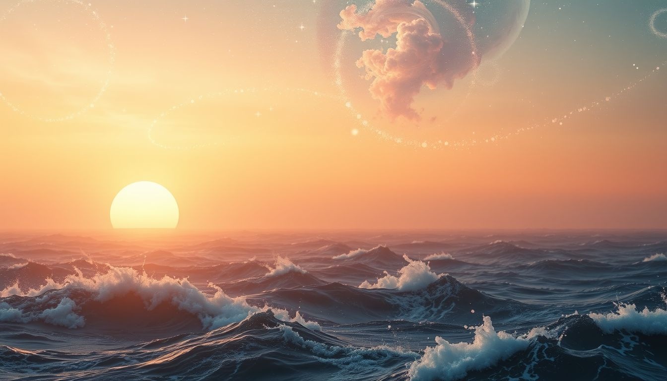 Een avondgloed boven een woeste zee symboliseert innerlijke rust vinden.