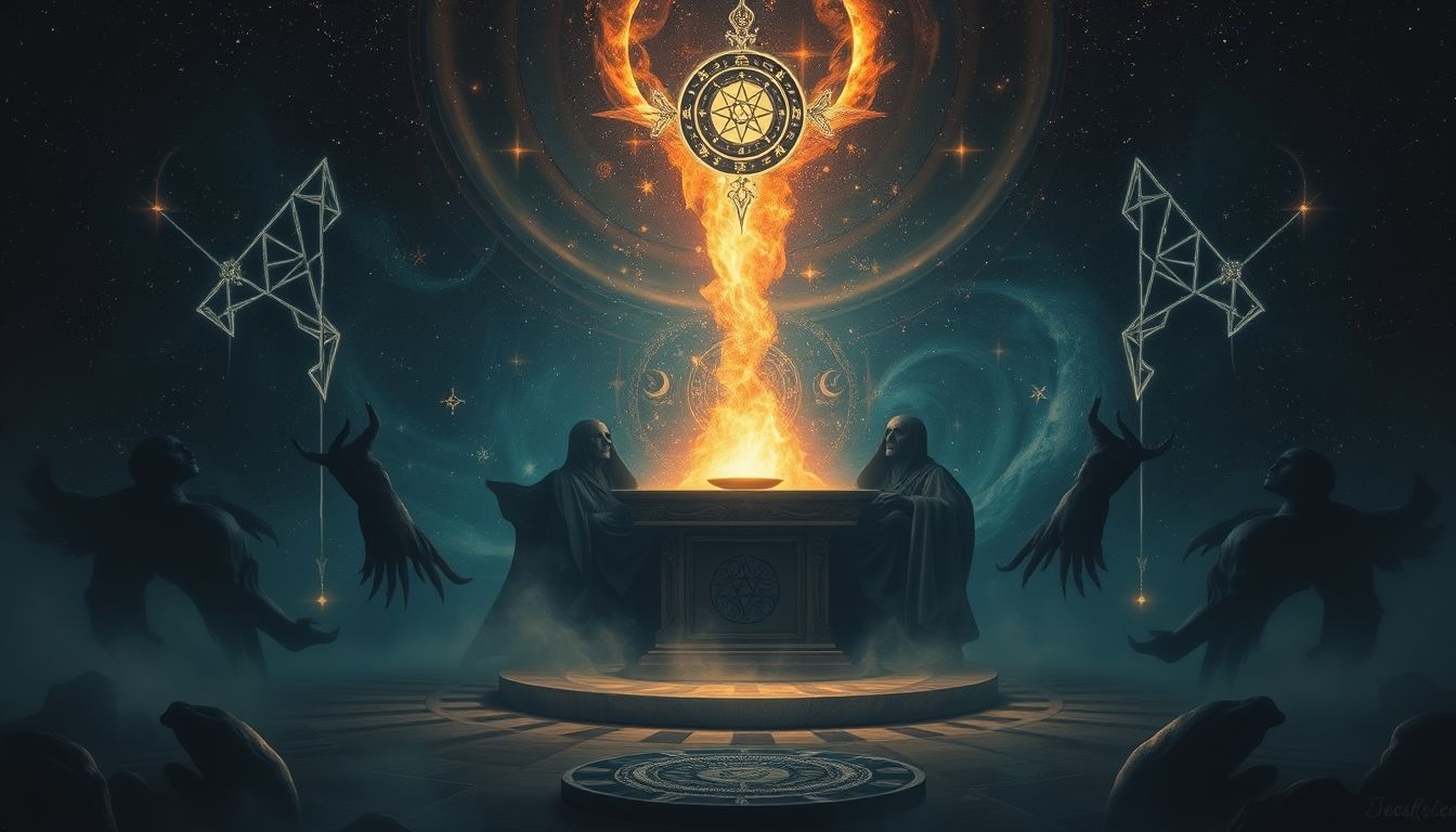 Een altaar voor duistere krachten symboliseert innerlijke conflicten.