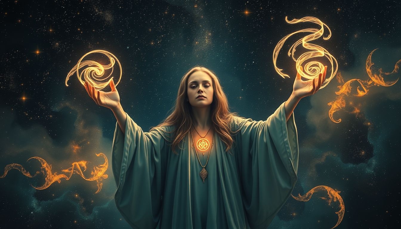 Een heks die spreuken uitspreekt symboliseert verborgen kracht en transformatie.