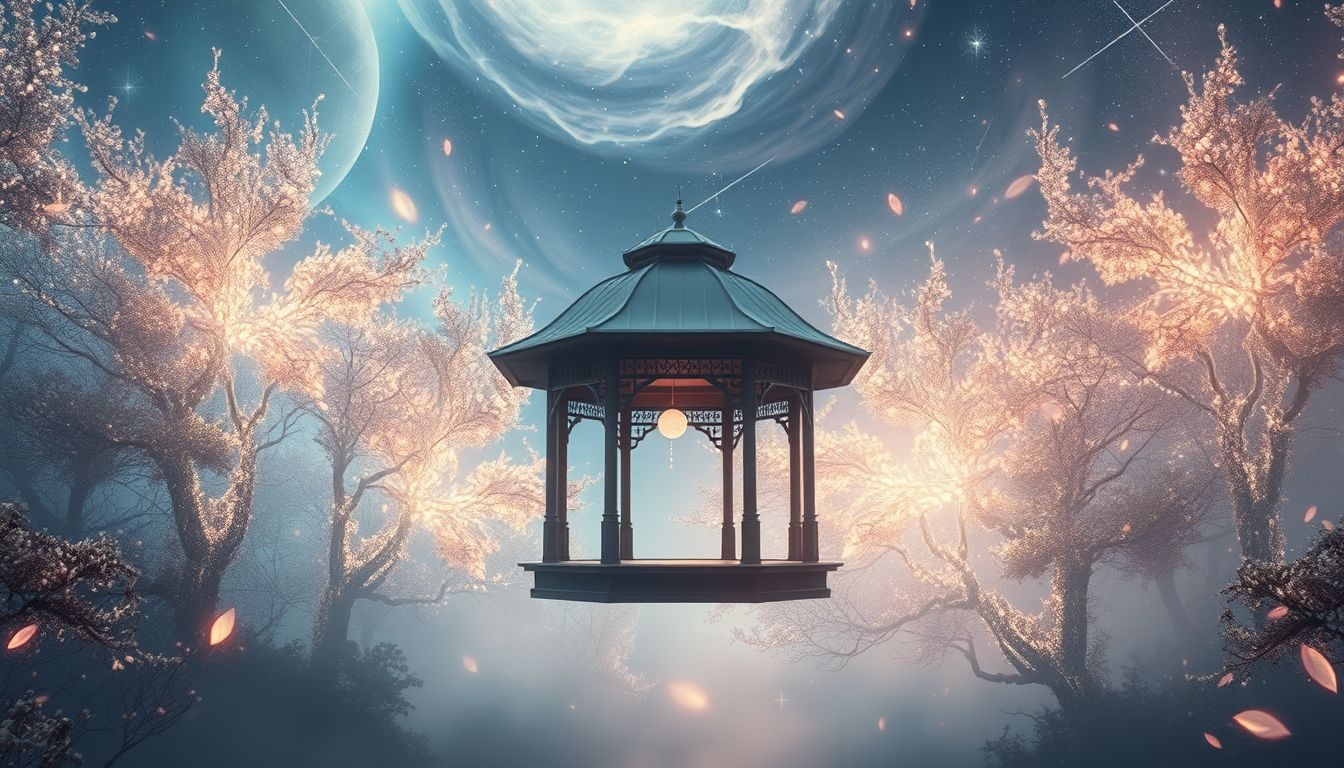 Een plezierpaviljoen in het bos symboliseert verborgen innerlijke vreugde.