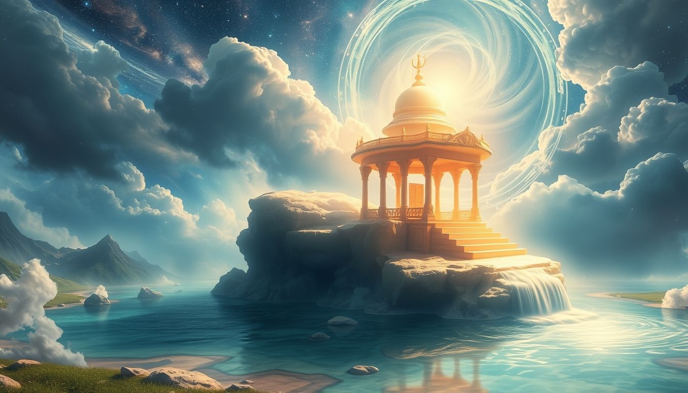 Een tempelbron symboliseert diepe spirituele zuivering en goddelijke verbinding.