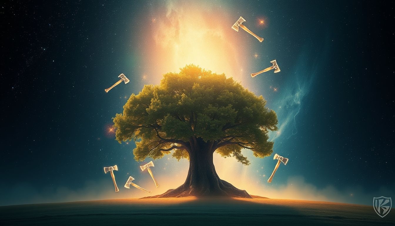 Een boom omhakken symboliseert vaak het beëindigen van oude gewoonten.