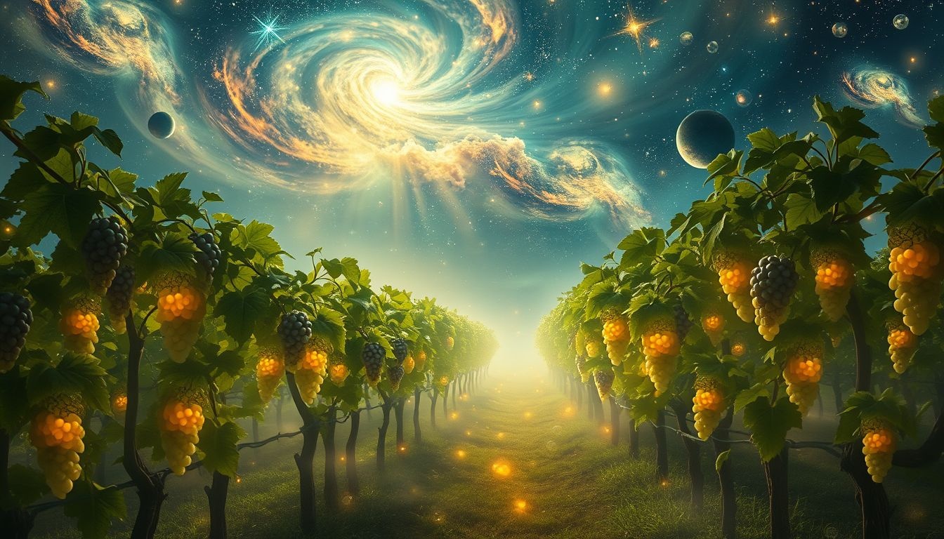 Een wijngaard vol Bacchus symboliseert overvloed en vreugde in dromen.