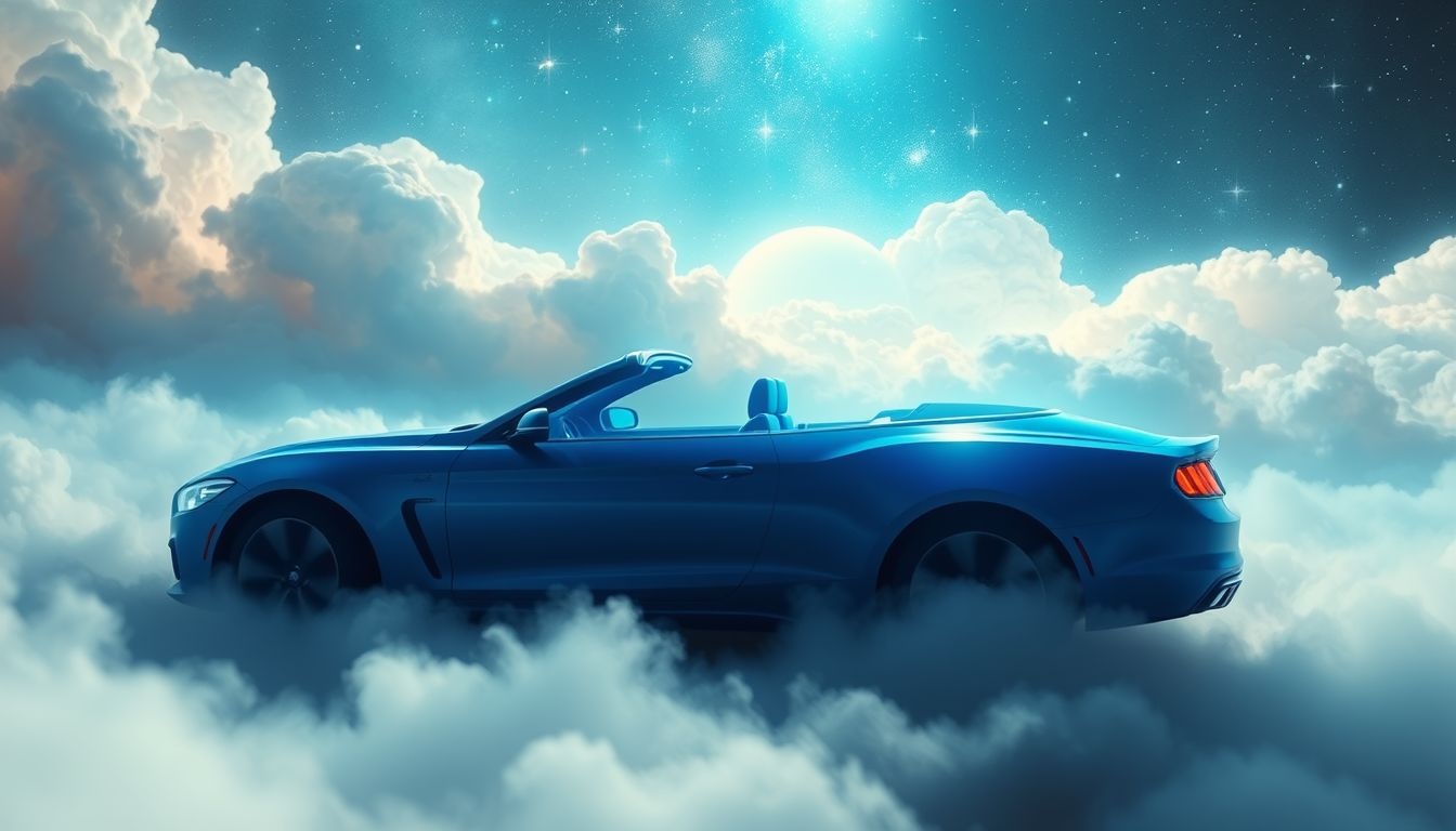 Een blauwe cabriolet symboliseert innerlijke rust en emotionele balans.