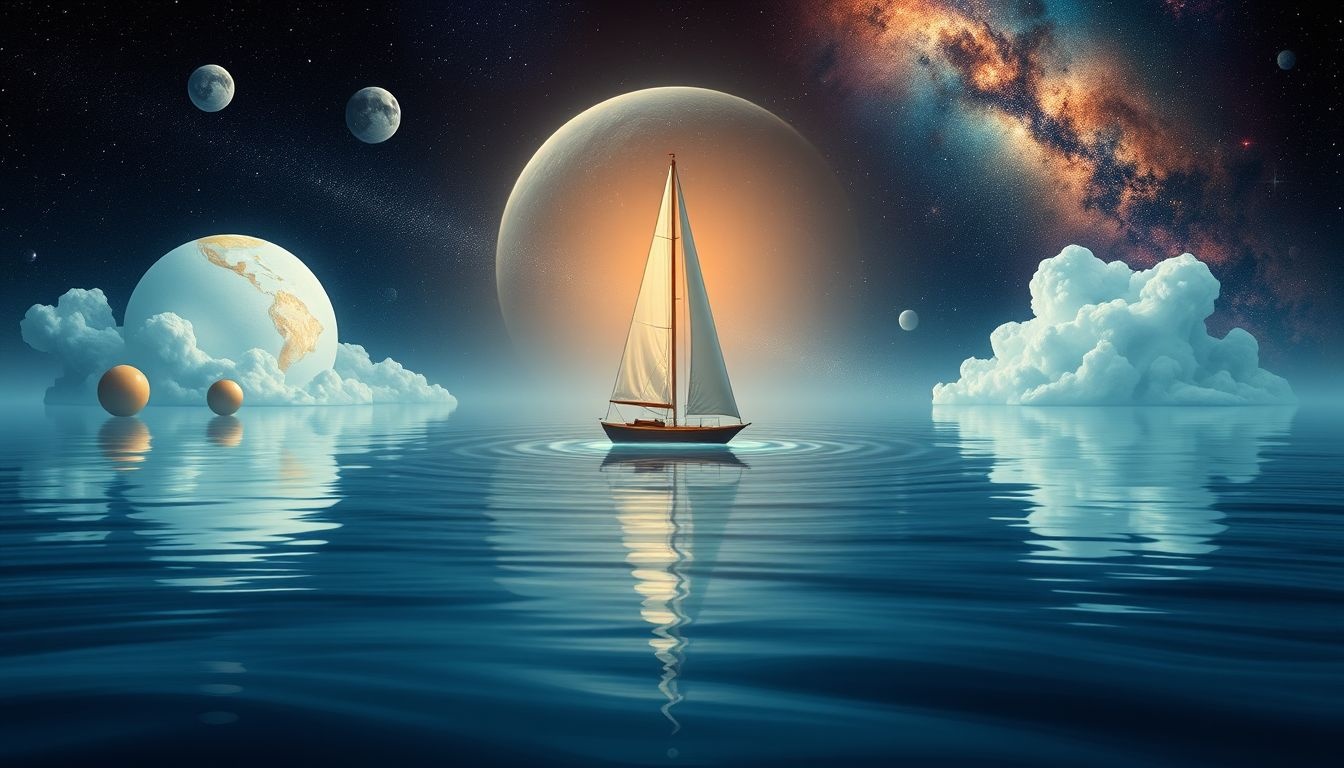 Een mast in kalm water symboliseert innerlijke rust en stabiliteit.