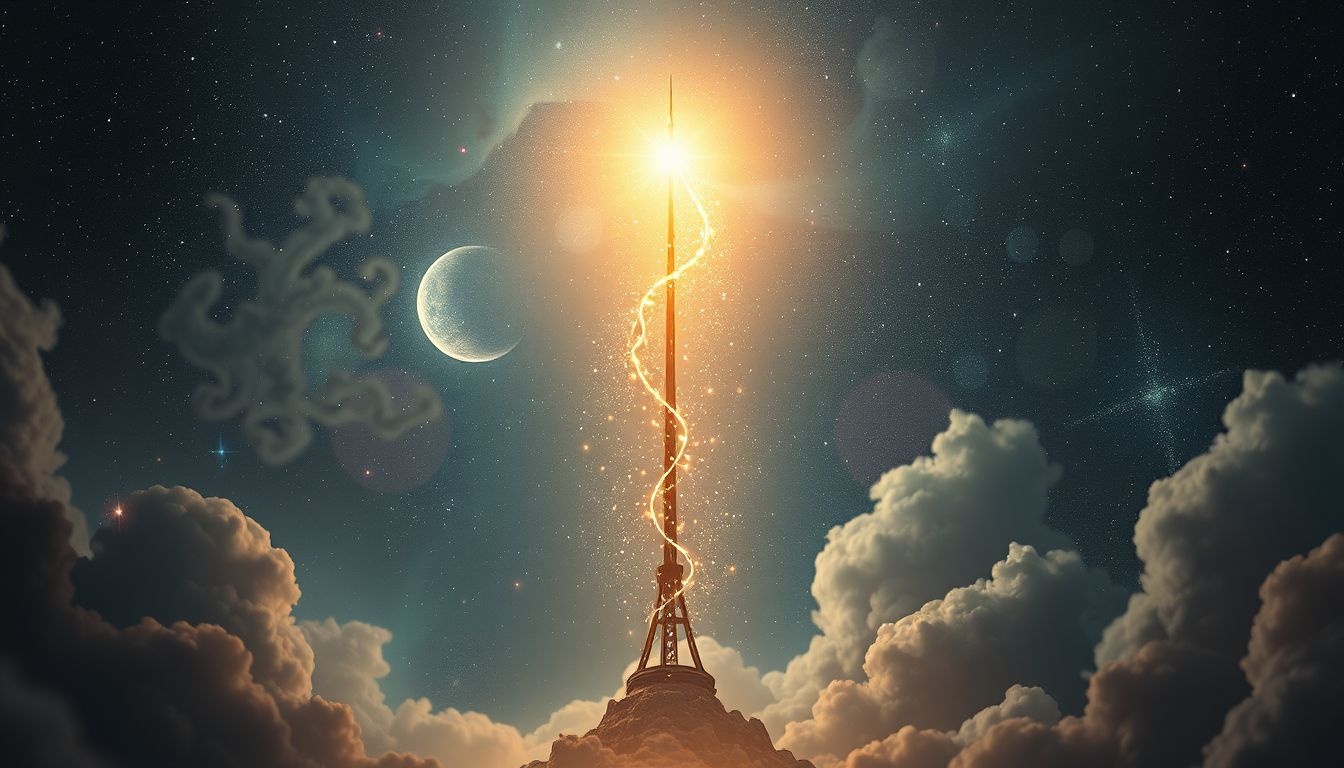 Dromen over een mast met lichten symboliseren hoop en leiding.