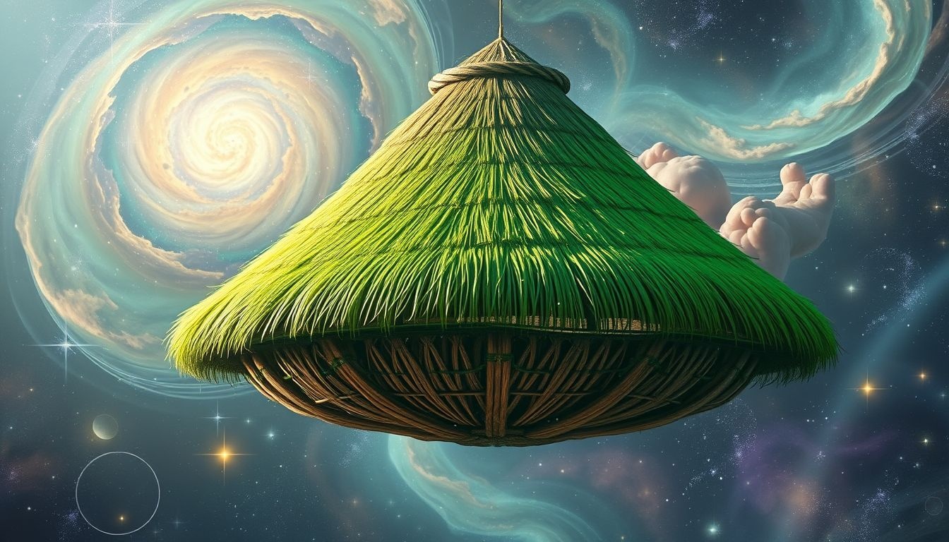 Een groen rietendak symboliseert groei en nieuwe levensfase.