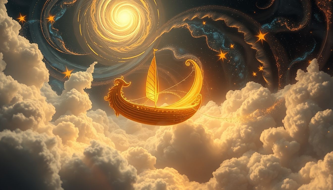 Een gouden skiff symboliseert succes en spirituele groei in dromen.