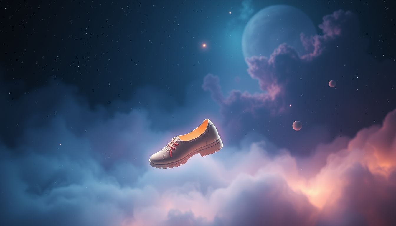 Glijdende schoenen in het donker symboliseren onzekerheid en verlies van controle.