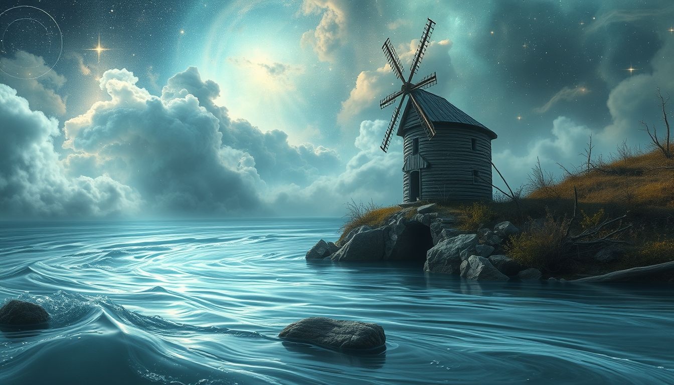 Een verlaten watermolen symboliseert stilstand en verloren levensenergie.