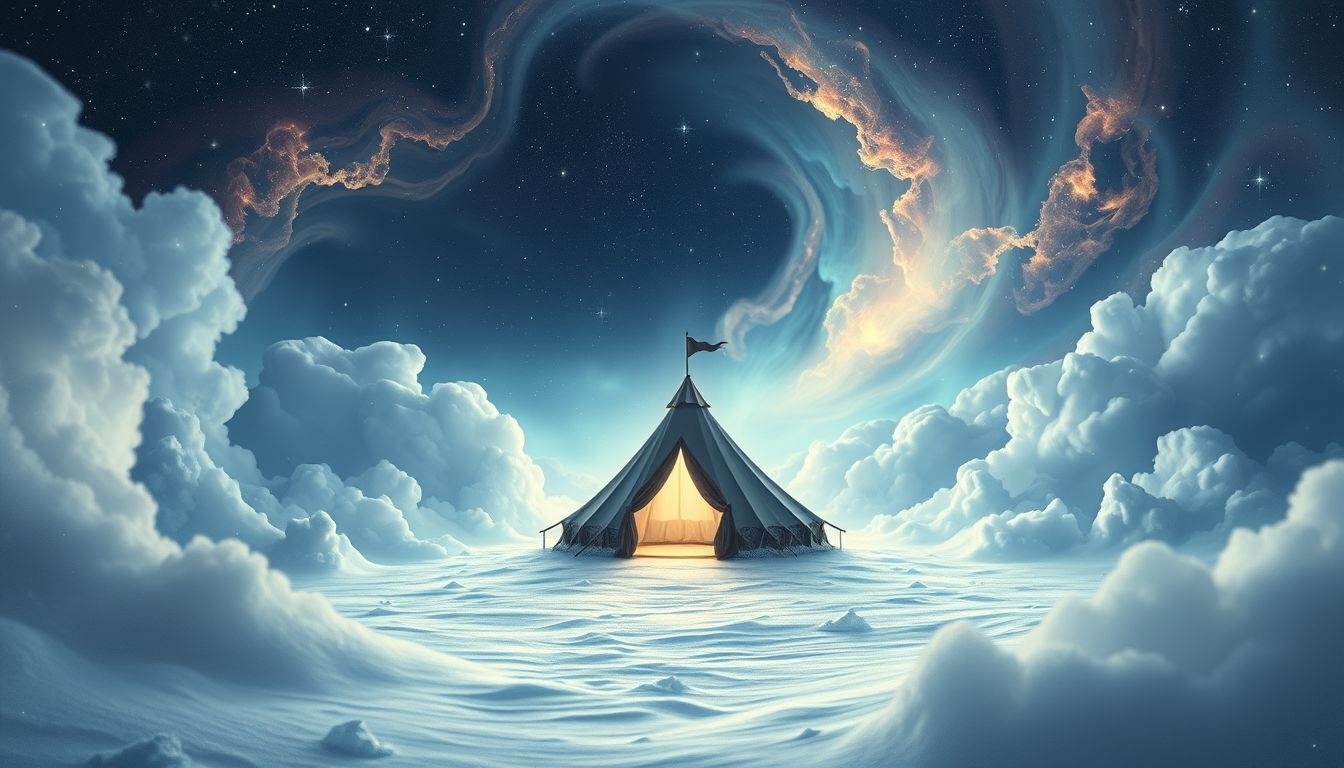 Dromen over een tent in sneeuw symboliseert bescherming tijdens emotionele kou.