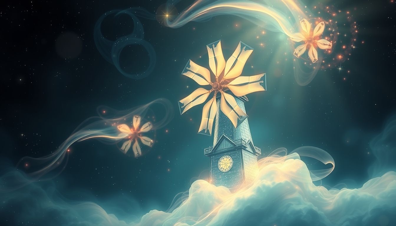 Een draaiende windmolen symboliseert energie en veranderende kansen.