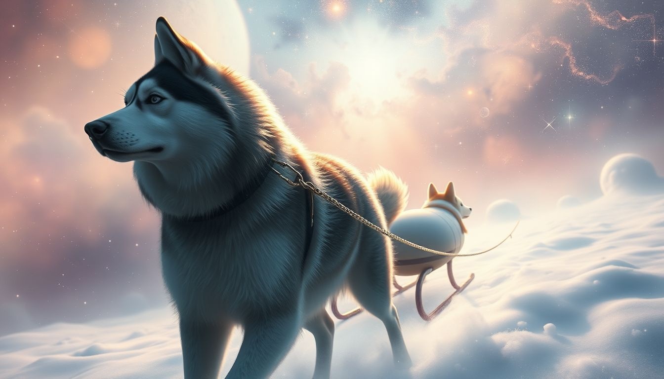 Een Siberische husky aan een slee symboliseert kracht en avontuur.