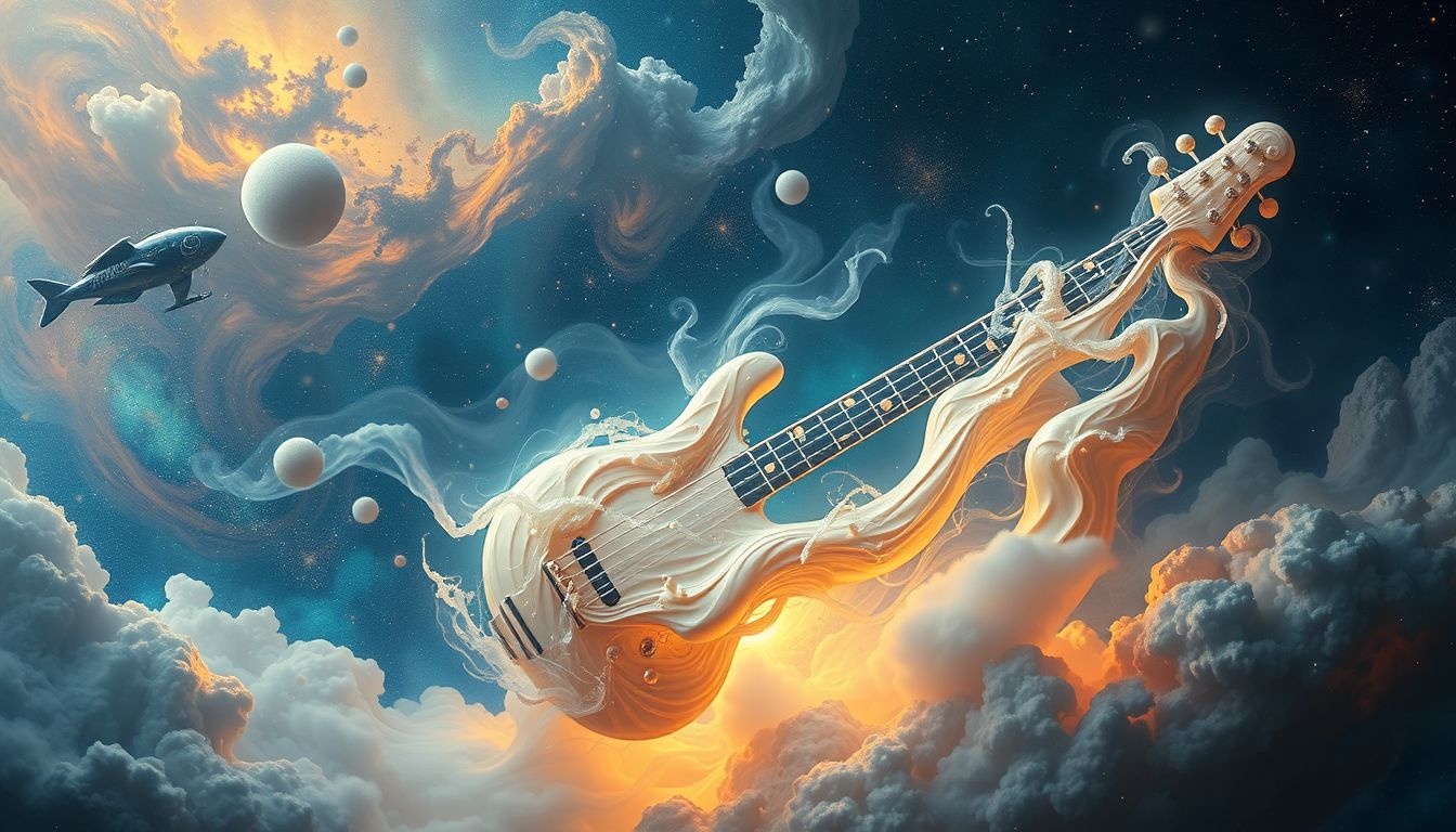 Een vervormd muziekinstrument symboliseert innerlijke spanning en ongehoorde emoties.