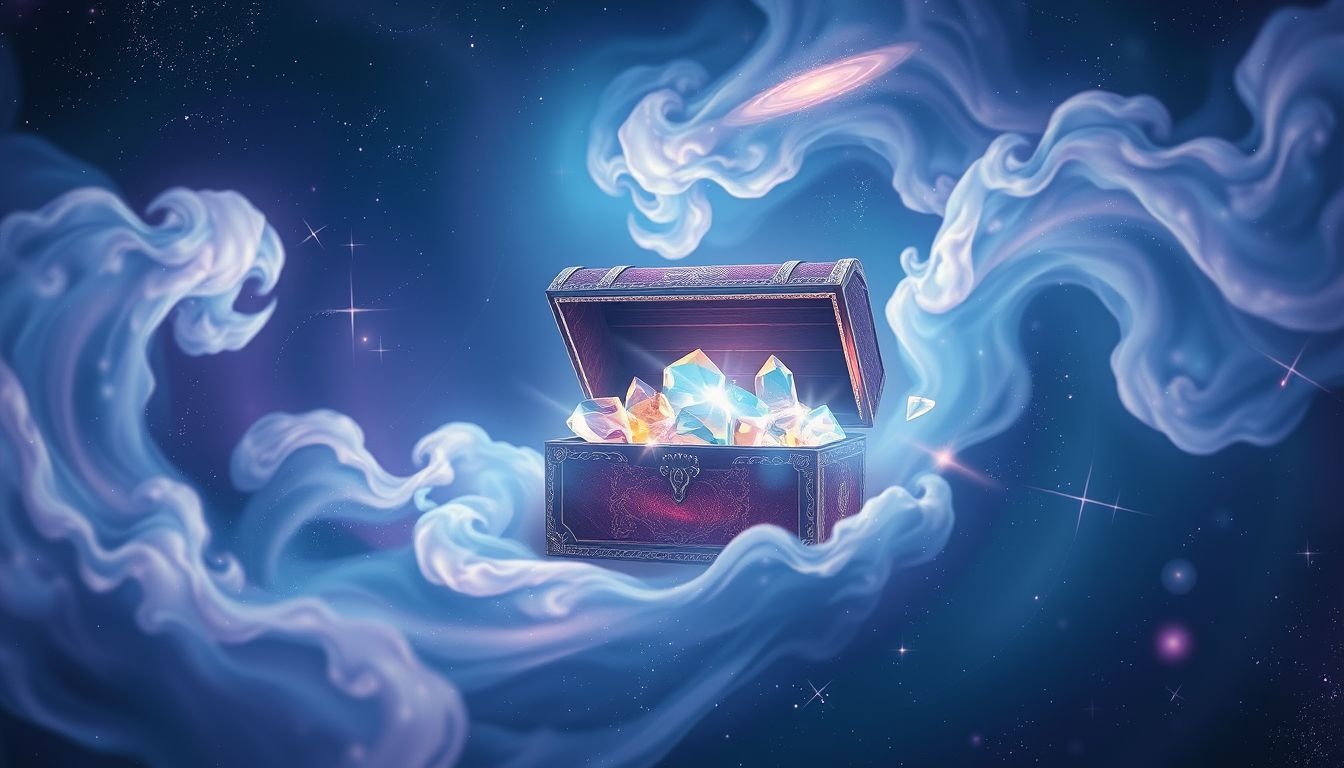 Een linnenkist vol sieraden symboliseert verborgen waarde en rijkdom.