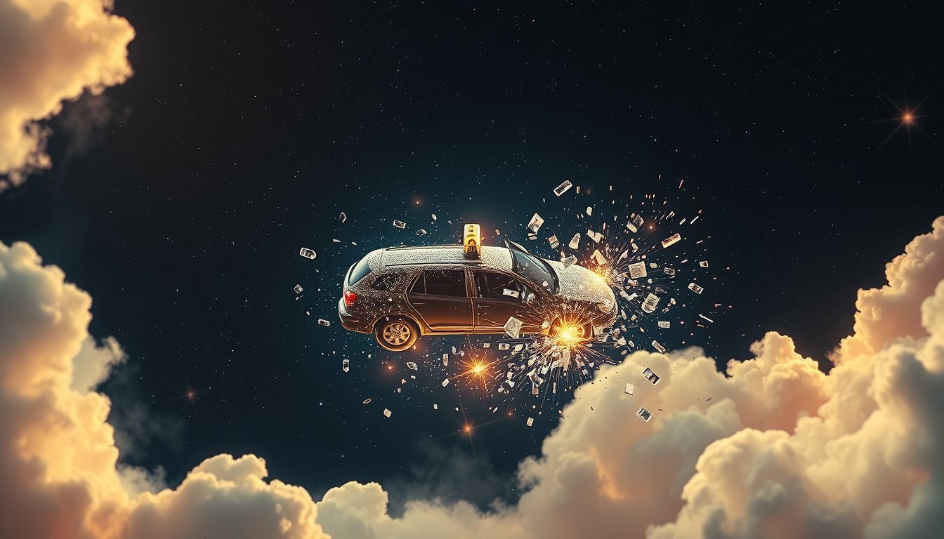 Een taxi die crasht in dromen symboliseert onverwachte levensveranderingen.