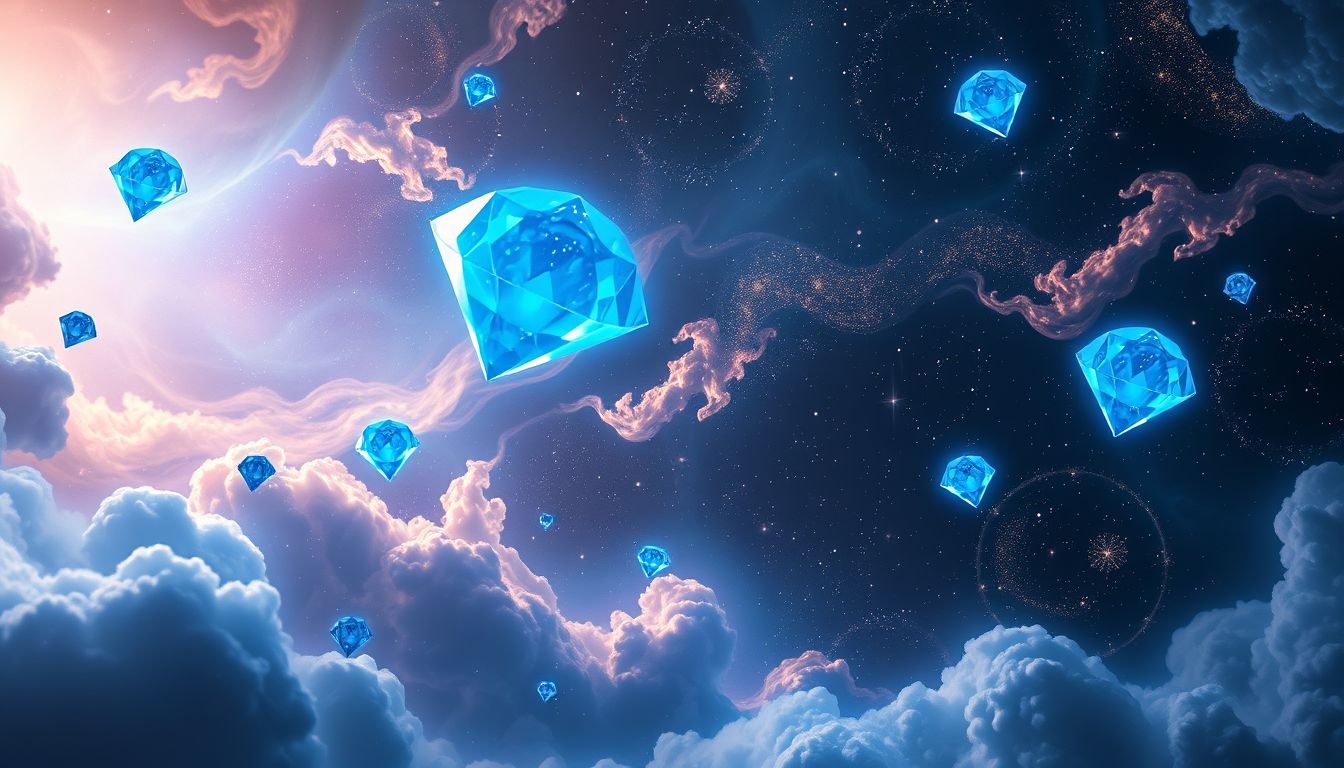 Blauwe diamanten symboliseren zeldzame inzichten en spirituele groei.