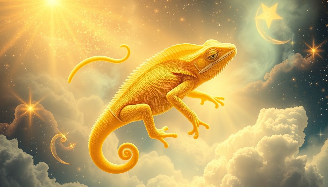 Een gele kameleon symboliseert onverwachte veranderingen en aanpassingsvermogen.