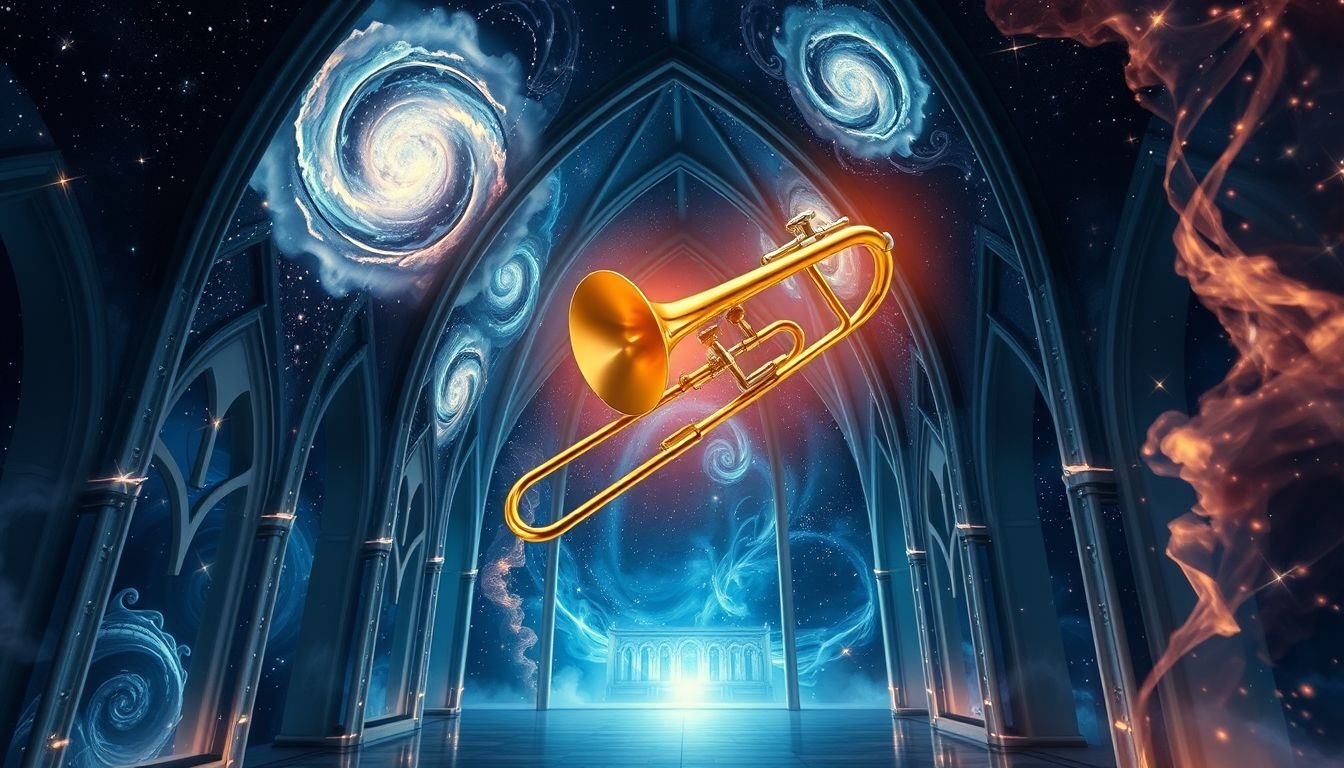 Een trombone in een kerk symboliseert spirituele expressie en vreugde.